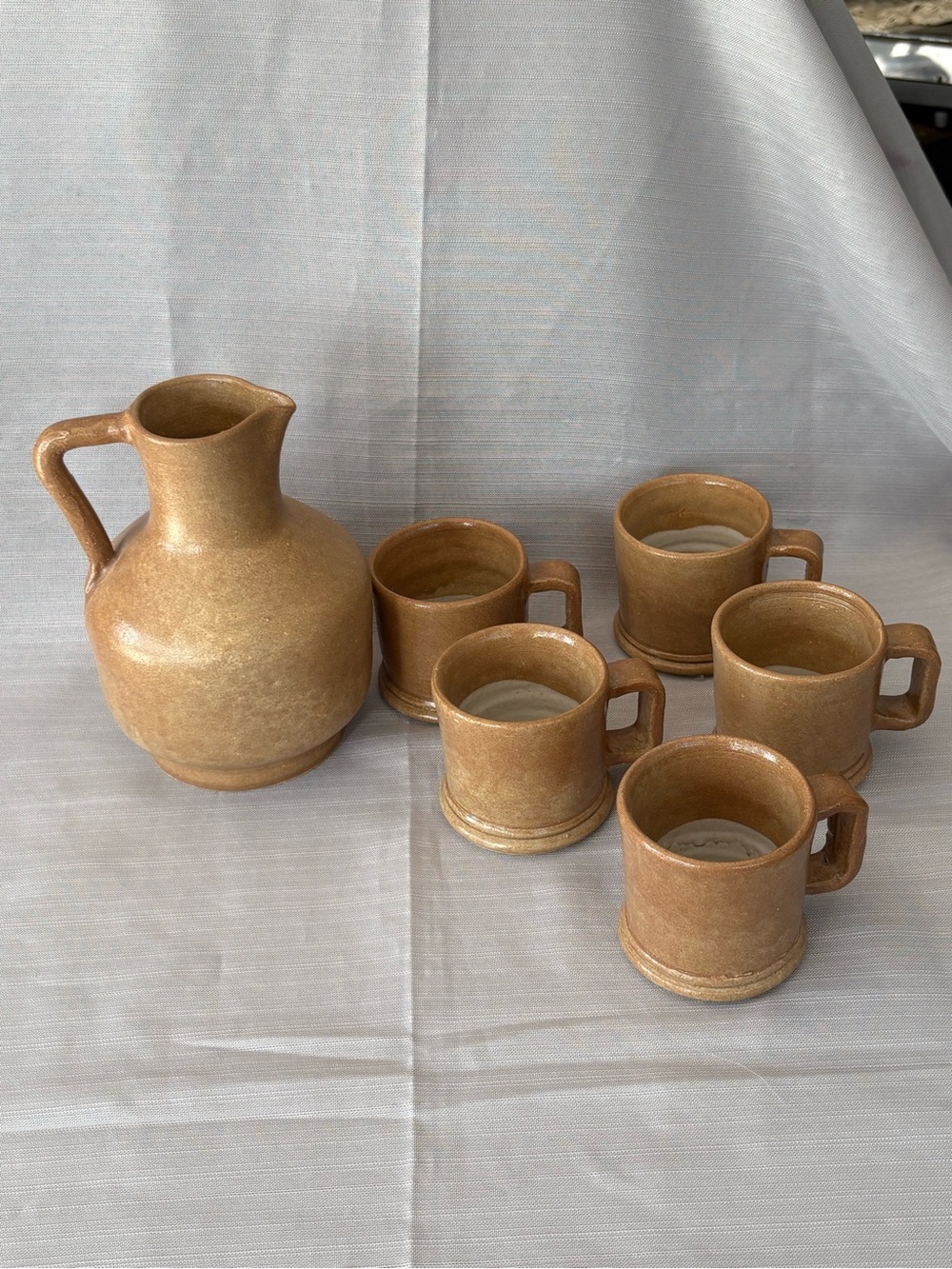 Vintage Devica Rustic Tan Ceramic Pitcher and Mug Set - Portugal